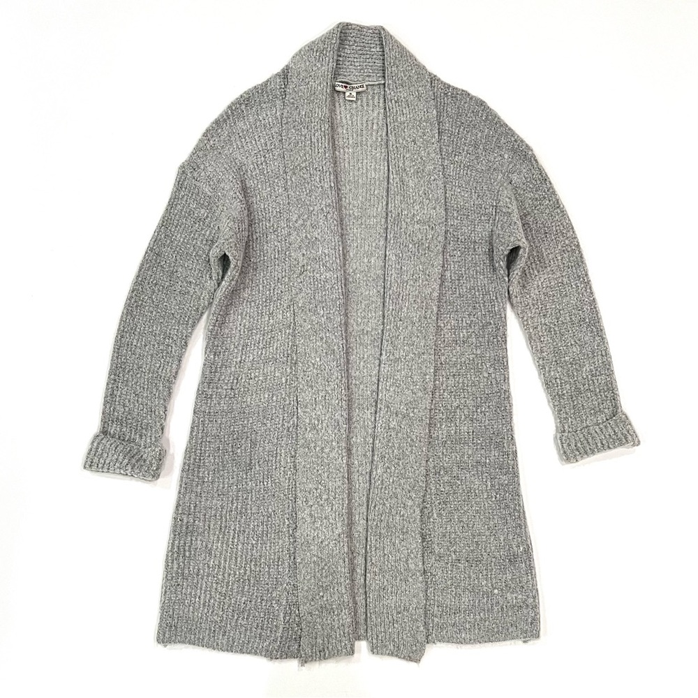Love Change Italy Long Grey Open Front Boucle Knit Cardigan Sweater Women XL EUC